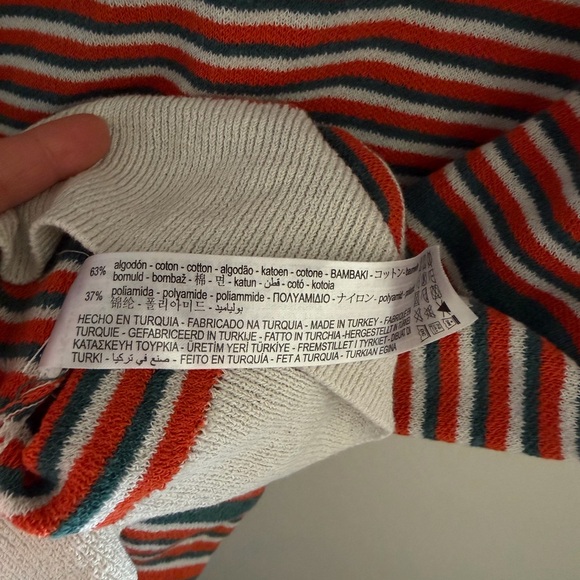 Zara Men's Polo Shirt - Red, Green, White Stripes - Picture 5 of 5